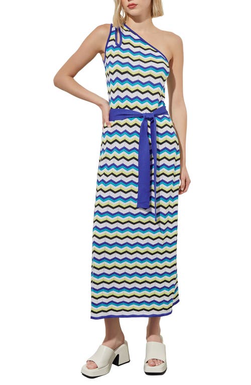 Ming Wang Ming Wang One-Shoulder Chevron Stitch Maxi Sweater Dress