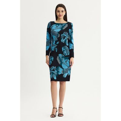 Ming Wang Ming Wang Petite Floral Jacquard Soft Knit Midi Dress