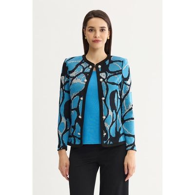 Ming Wang Ming Wang Plus Abstract Jacquard Suede Trim Knit Jacket