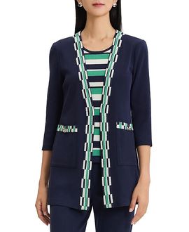Ming Wang Ming Wang Plus Checkered Trim Soft Knit Jacket