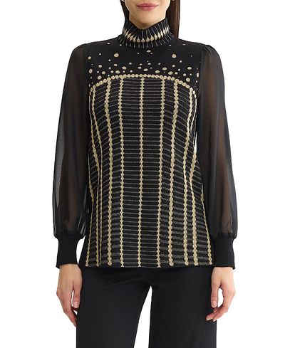 Ming Wang Ming Wang Plus Chiffon Sleeve Lurex Soft Knit Tunic