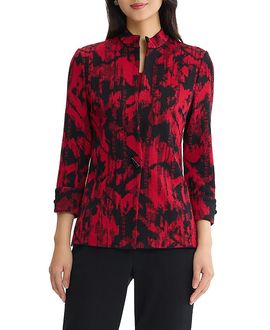 Ming Wang Ming Wang Plus Classic Abstract Flat Knit Jacket