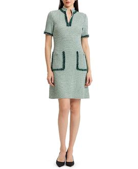 Ming Wang Ming Wang Plus Fringe Trim Basketweave Jacquard Knit Sheath Dress