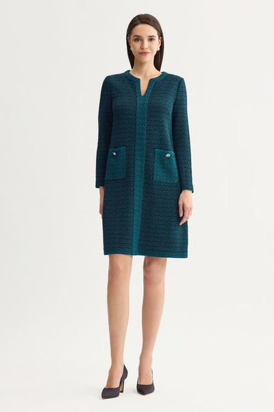 Ming Wang Ming Wang Plus Split V Neck Jacquard Knit Dress