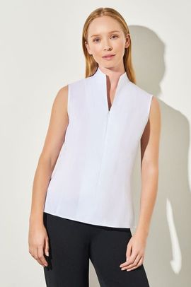 Ming Wang Ming Wang Sleeveless Zip-Up Stretch Cotton Shirt