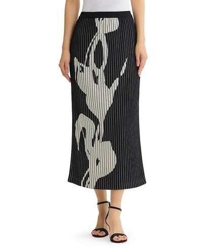 Ming Wang Ming Wang Straight Floral Soft Ribbed Knit Maxi Skirt