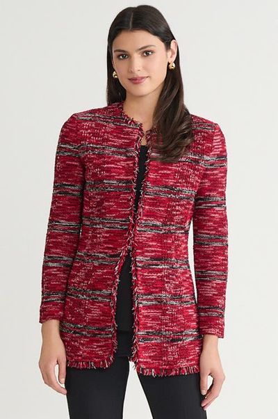 Ming Wang Ming Wang Tailored Melange Fringe Trim Knit Jacket