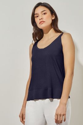 Ming Wang Ming Wang V-Neck Tank - Side-Slit Soft Knit