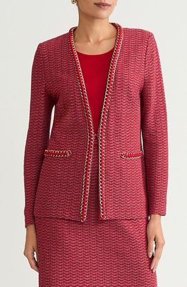 Ming Wang Ming Wang Whipstitch Chain Trim Knit Jacket