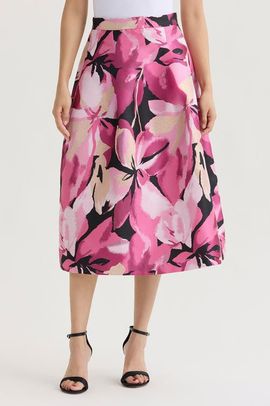 Ming Wang Ming Wang x Family Savvy Shimmer Lined Floral Jacquard Woven Midi Skirt