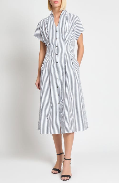 Ming Wang Ming Wang x Tanya Foster Pinstripe Cotton Fit & Flare Midi Dress