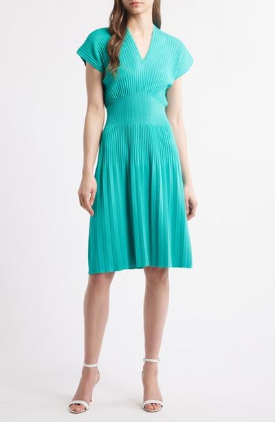 Ming Wang Ming Wang x Tanya Foster Pleated Rib Fit & Flare Dress