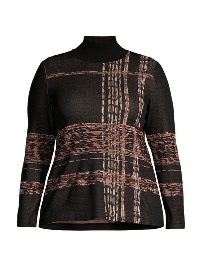 Ming Wang Women's Plaid Jacquard Knit Turtleneck Tunic