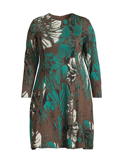 Ming Wang Women's Plus Size Floral Jacquard Soft Knit Midi-Dress