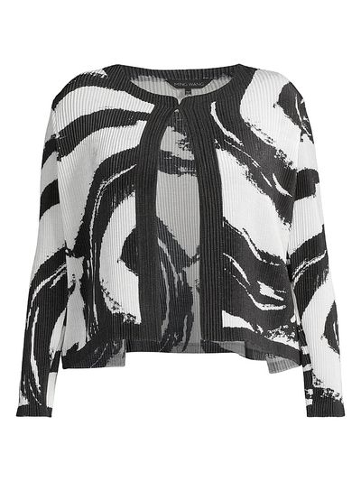 Ming Wang Women's Plush Abstract Brushstroke Fine Pleat Jacket