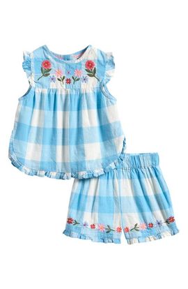 Mini Boden Mini Boden Check Embroidered Ruffle Cotton Top & Shorts Set
