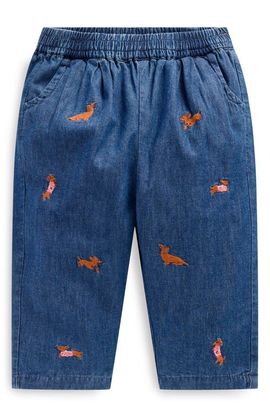 Mini Boden Mini Boden Embroidered Cotton Chambray Pull-On Pants