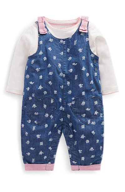 Mini Boden Mini Boden Kids' Chambray Overalls and T-Shirt Set