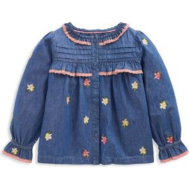 Mini Boden Mini Boden Kids' Embroidered Chambray Frill Shirt