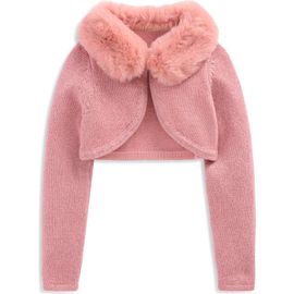 Mini Boden Mini Boden Kids' Faux Fur Trim Cropped Cardigan