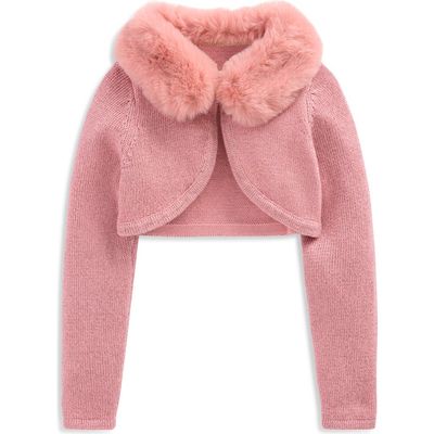 Mini Boden Mini Boden Kids' Faux Fur Trim Cropped Cardigan