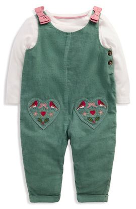 Mini Boden Mini Boden Kids' Festive Embroidery Corduroy Dungarees & Tee Set