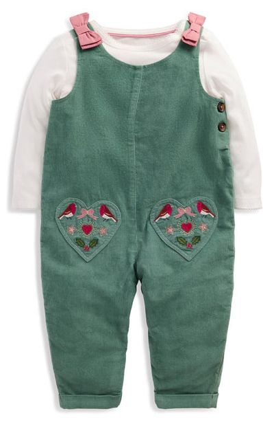 Mini Boden Mini Boden Kids' Festive Embroidery Corduroy Dungarees & Tee Set