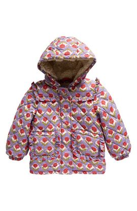 Mini Boden Mini Boden Kids' Floral Hooded Puffer Jacket with High Pile Fleece Lining