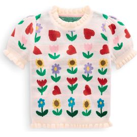 Mini Boden Mini Boden Kids' Floral Jacquard Short Sleeve Cotton Sweater