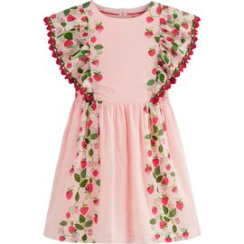 Mini Boden Mini Boden Kids' Floral Strawberry Embroidered Flutter Sleeve Dress