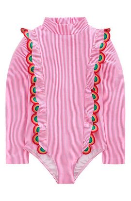 Mini Boden Mini Boden Kids' Frill Long Sleeve One-Piece Rashguard Swimsuit