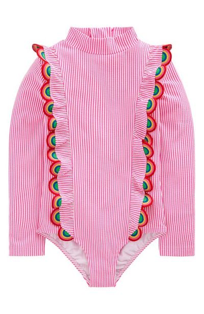 Mini Boden Mini Boden Kids' Frill Long Sleeve One-Piece Rashguard Swimsuit