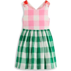 Mini Boden Mini Boden Kids' Harper Colorblock Plaid Cross Back Cotton Sundress