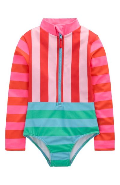 Mini Boden Mini Boden Kids' Long Sleeve Zip-Up One-Piece Rashguard Swimsuit