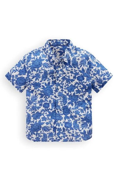 Mini Boden Mini Boden Kids' Print Short Sleeve Linen & Cotton Button-Down Shirt