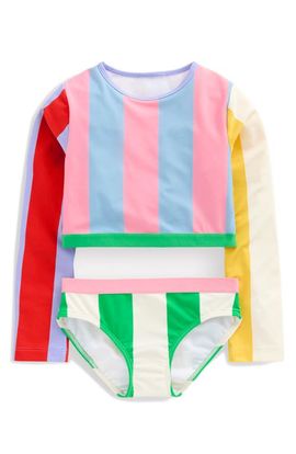 Mini Boden Mini Boden Kids' Stripe Long Sleeve Crop Two-Piece Rashguard Swimsuit