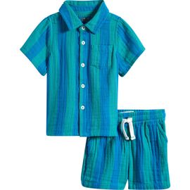 Mini Boden Mini Boden Print Cotton Button-Up Shirt & Shorts Set