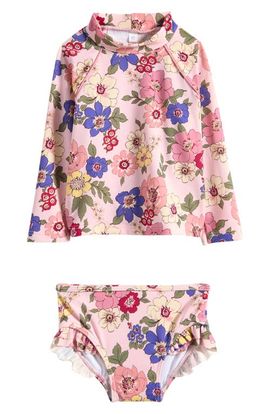 Mini Boden Mini Boden Ruffle Long Sleeve Two-Piece Rashguard Swimsuit
