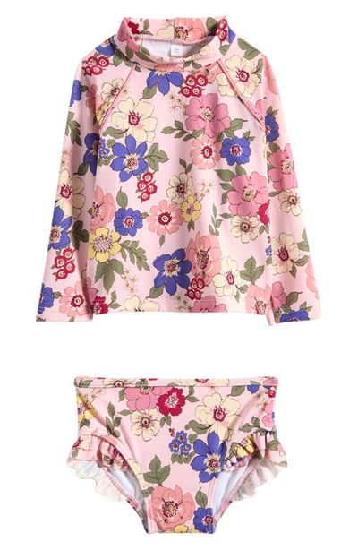 Mini Boden Mini Boden Ruffle Long Sleeve Two-Piece Rashguard Swimsuit