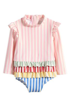Mini Boden Mini Boden Stripe Long Sleeve One-Piece Swimsuit