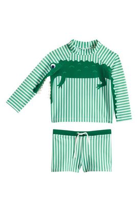 Mini Boden Mini Boden Stripe Long Sleeve Two-Piece Rashguard Swimsuit
