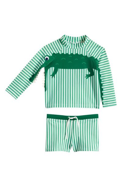 Mini Boden Mini Boden Stripe Long Sleeve Two-Piece Rashguard Swimsuit