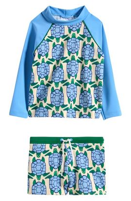 Mini Boden Mini Boden Turtle Print Rash Guard & Swim Trunks Set