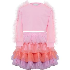 Mini Celebrities Mini Celebrities Pink Poppy Tiered Tulle Sweatshirt & Skirt Set