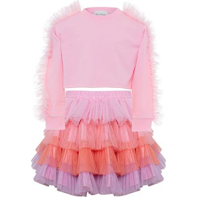 Mini Celebrities Mini Celebrities Pink Poppy Tiered Tulle Sweatshirt & Skirt Set