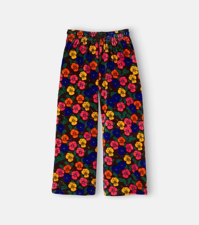 Mini Rodini Mini Rodini Floral cotton velvet wide-leg pants