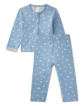 MiniMoi MiniMoi 2 Piece Baby and Toddler Reversible 100% Cotton Pointelle Snap-Up Top and Pants Set