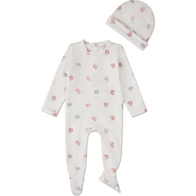 MiniMoi MiniMoi 2 Piece Baby Girls Floral Print Cotton Rich Footie Set