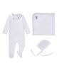 MiniMoi MiniMoi 3 Piece Baby Girls Cotton Footie Set with Peter Pan Collar and Embroidered Hearts - 1