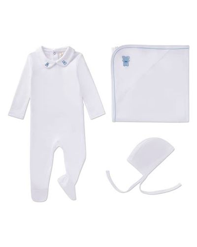MiniMoi MiniMoi 3 Piece Baby Girls Cotton Footie Set with Peter Pan Collar and Embroidered Hearts